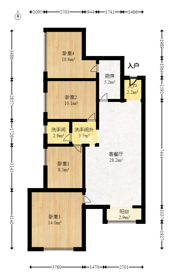 雨花公馆(紫苔名苑)  3室2厅2卫   121.00万室内图1