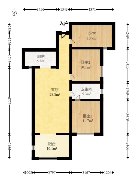 中交中央公园D4区  3室2厅1卫   110.00万室内图1