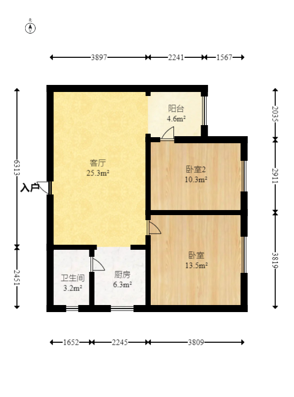 圣力华苑 2室2厅1卫 38.5万 圣力华苑 2室2厅1卫 38.5万户型图