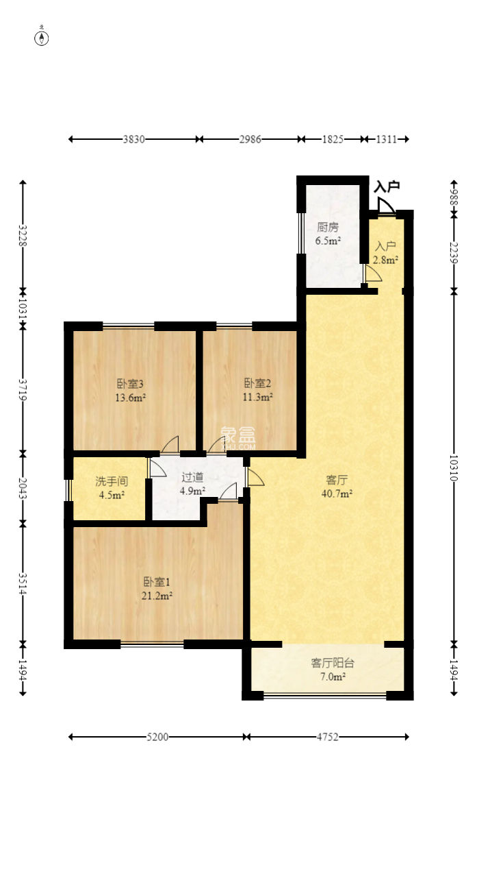 鸿园小区  3室1厅1卫   100.00万