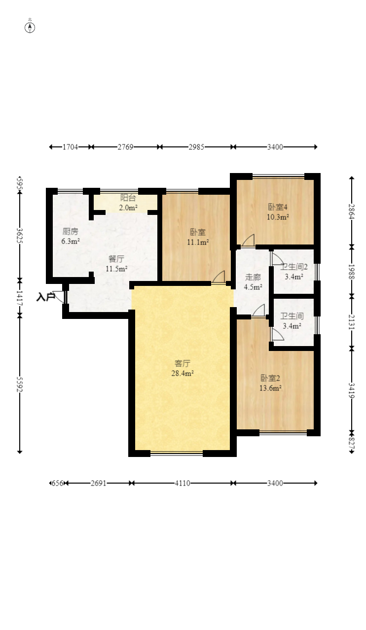 高林仕家  3室2厅2卫   84.00万室内图1