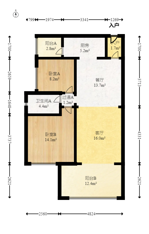 时代倾城二期  2室2厅2卫    63.0万室内图1