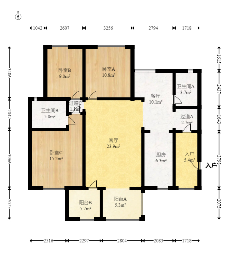 时代倾城一期 3室2厅2卫 113.0万 时代倾城一期 3室2厅2卫 113.0万户型图