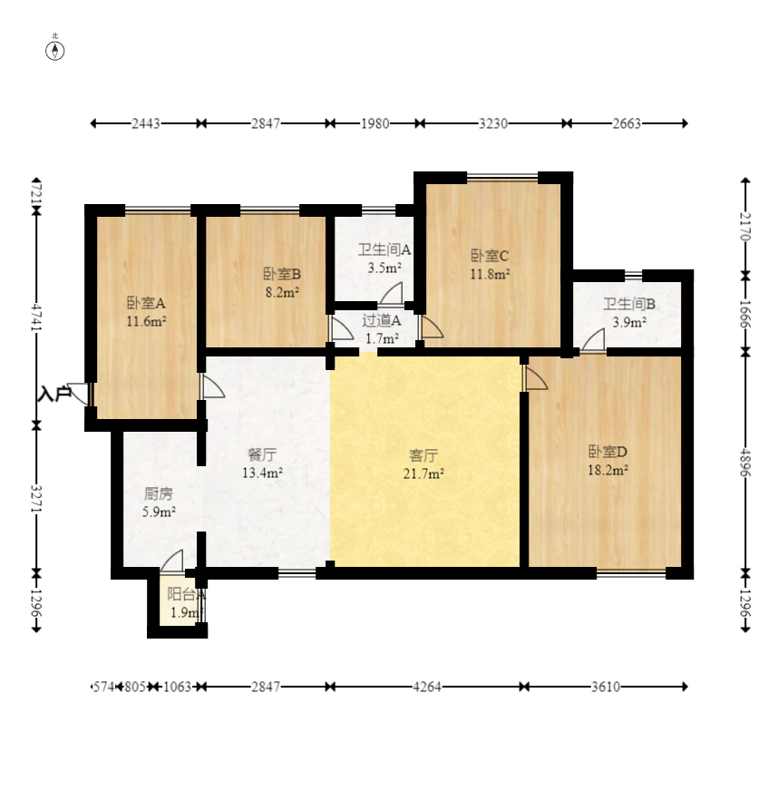 时代倾城三期  3室2厅2卫   115.00万室内图1
