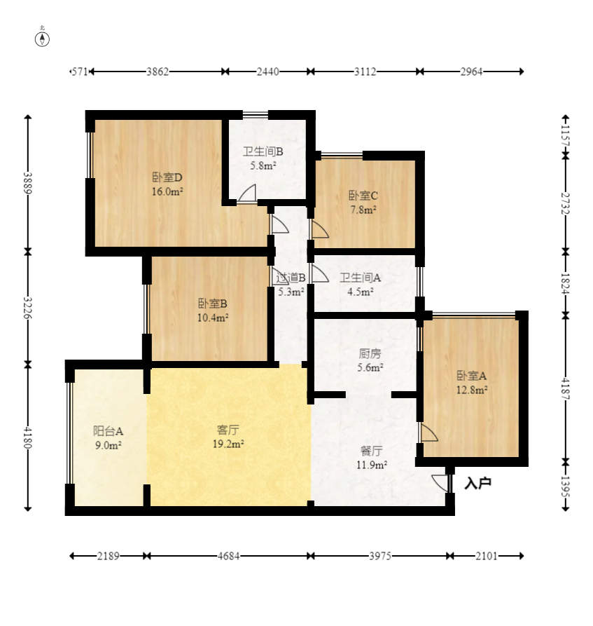长燃润和天地(长润小区印湘江) 4室2厅2卫 117.0万 长燃润和天地(长润小区印湘江) 4室2厅2卫 117.0万户型图