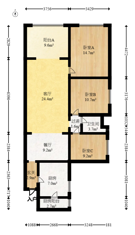 万科金域华府三四期  3室2厅1卫   105.00万室内图1
