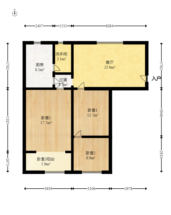 百纺大院宿舍  2室1厅1卫   65.00万室内图1