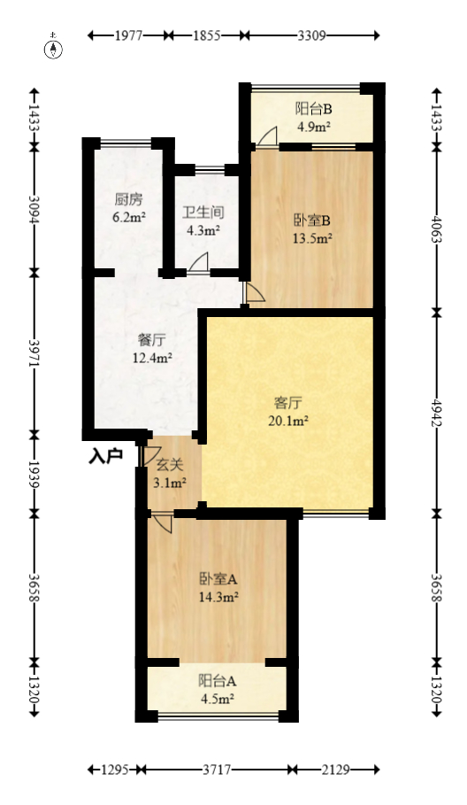 金帆小区  2室2厅1卫   65.00万室内图1