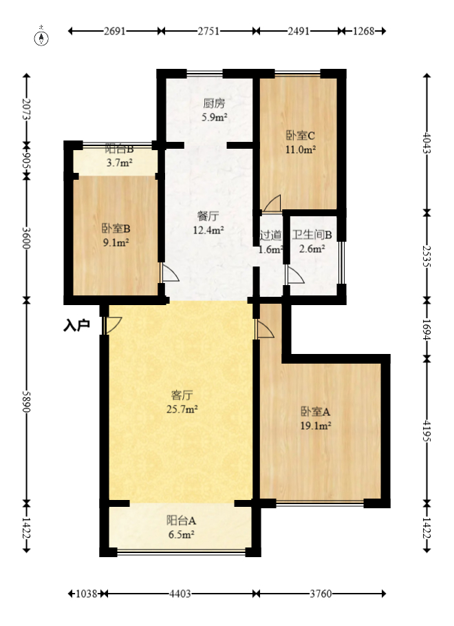 万煦园  3室2厅2卫   90.00万室内图1