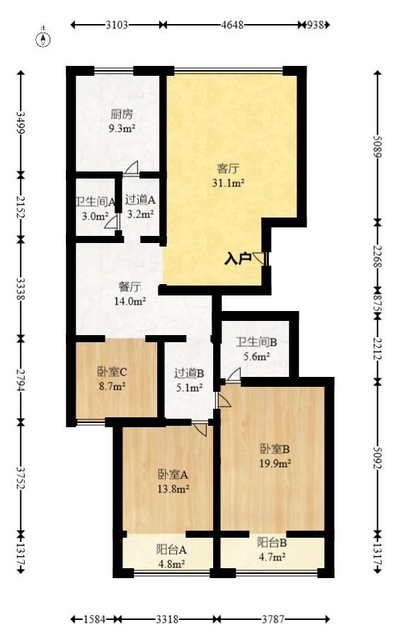 四季阳光花城  3室2厅2卫   158.00万室内图1