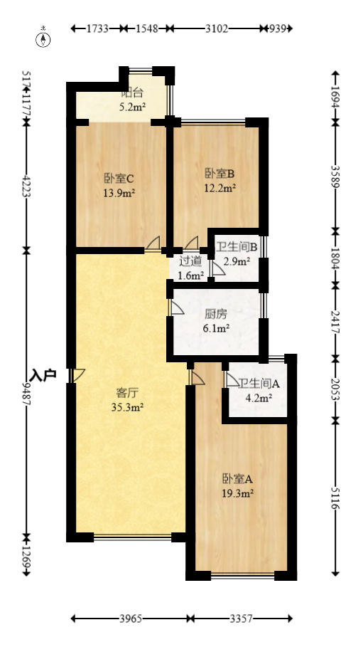 公园9号大都会  3室2厅2卫    197.9万室内图1