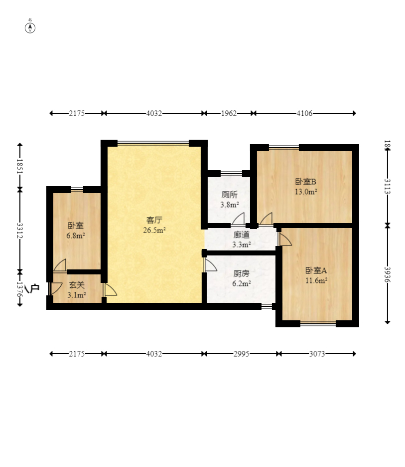 枫华府第  3室2厅1卫   65.00万室内图1