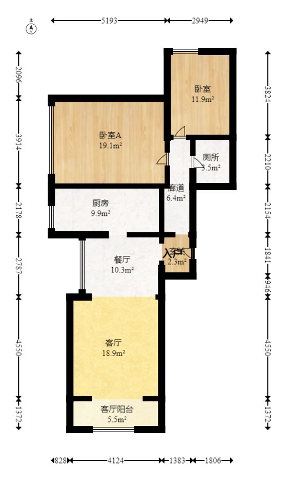 阳光100三期  2室1厅1卫    82.0万室内图1
