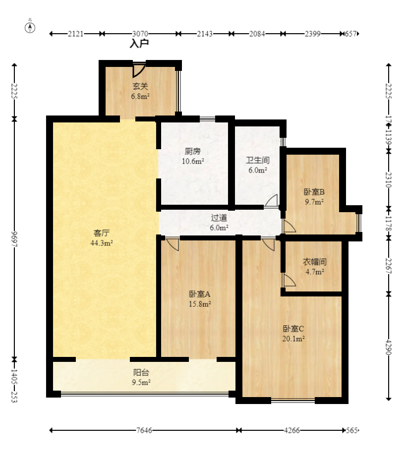 学府华庭  3室2厅2卫   104.00万室内图1