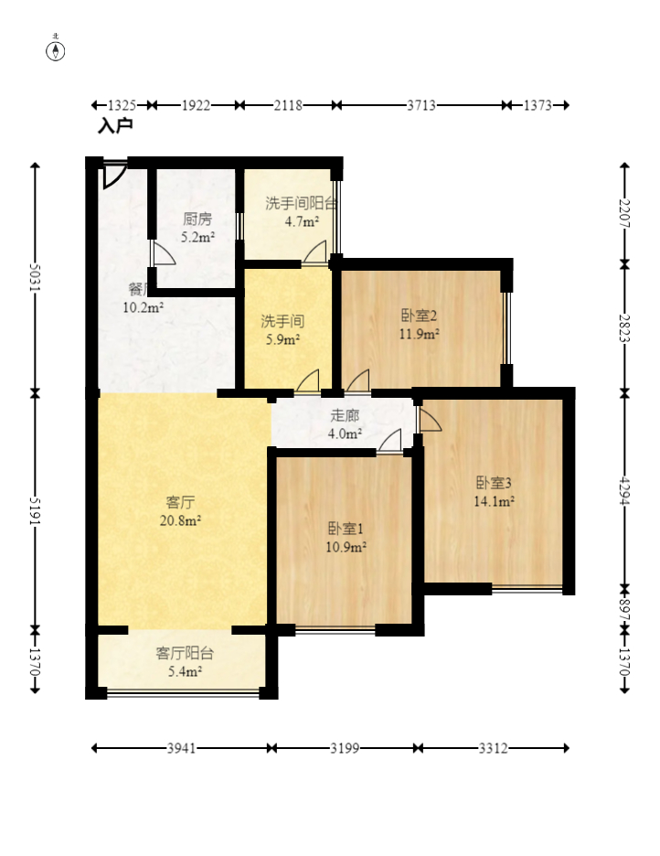 江河东澜湾  3室1厅1卫   109.00万室内图1
