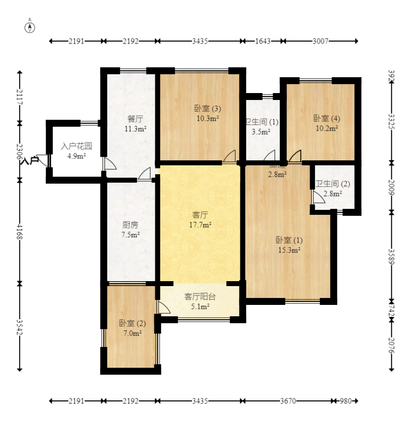 天麓尚層  3室2廳2衛(wèi)    88.8萬室內(nèi)圖1