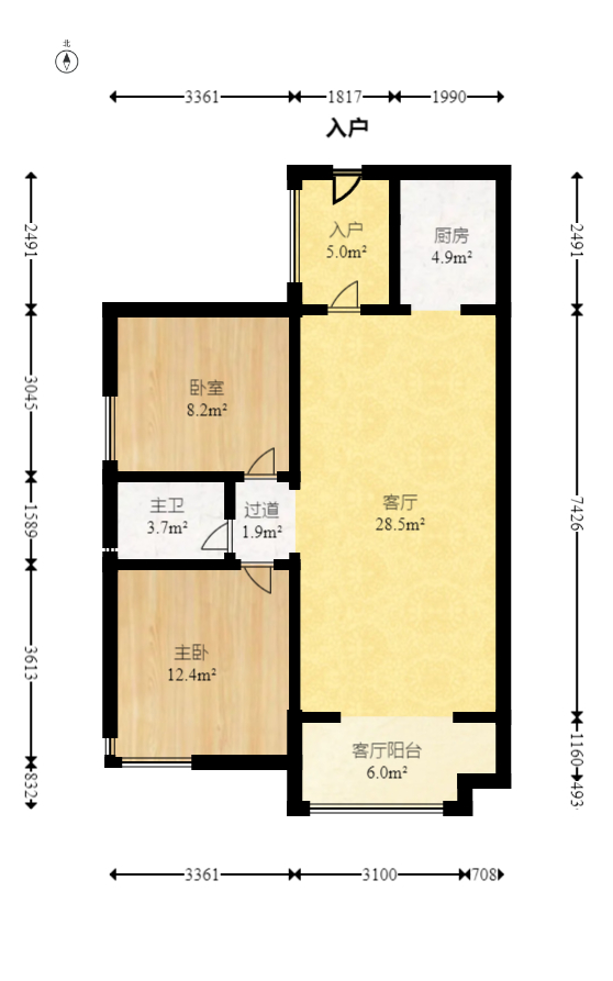 东方航标  2室1厅1卫   54.60万室内图1