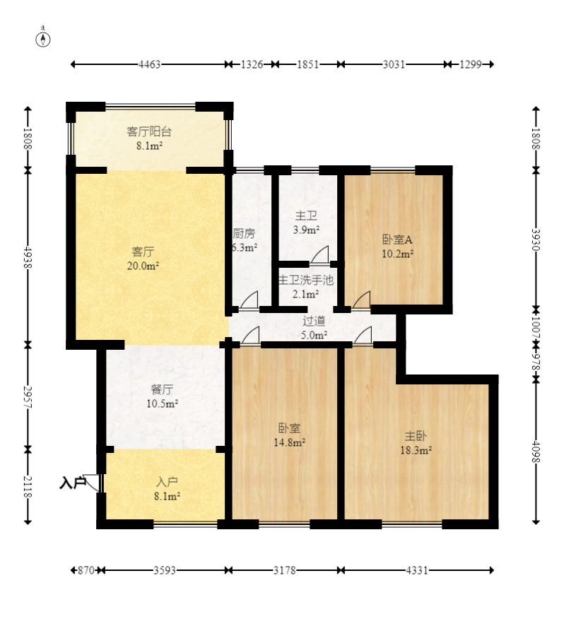 蝴蝶谷 3室2厅2卫 85.0万 蝴蝶谷 3室2厅2卫 85.0万户型图