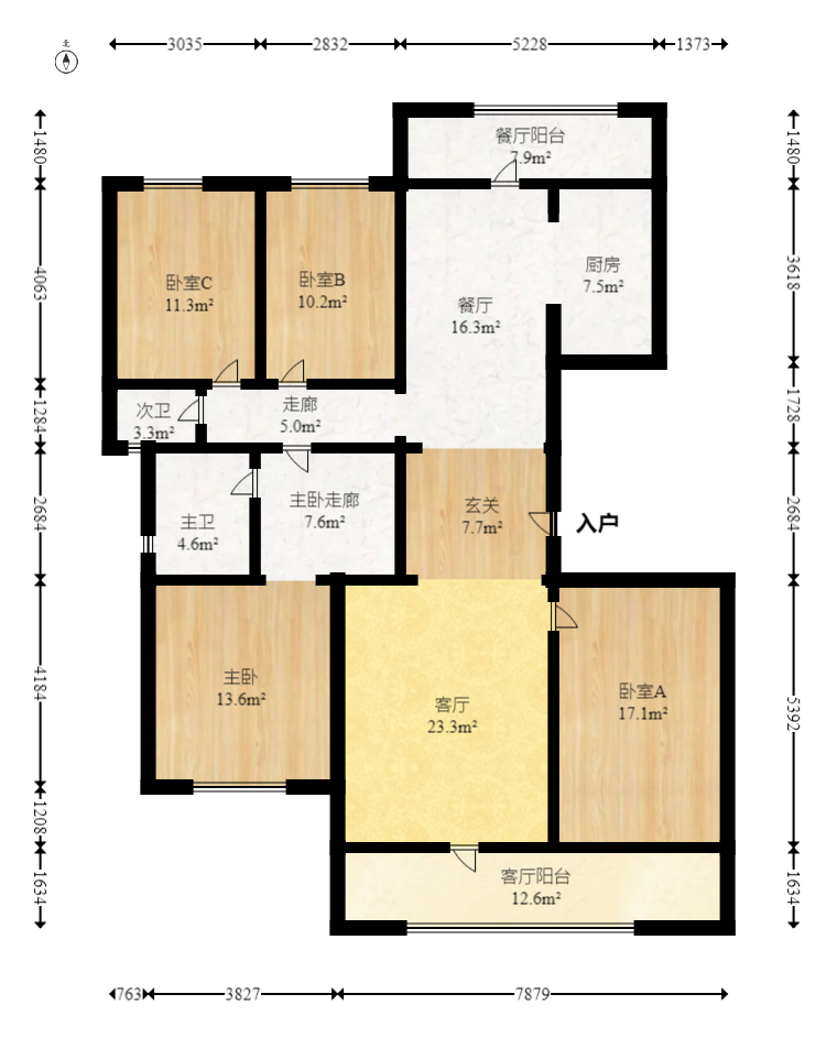 北辰中央公园辰玺洋房区  4室2厅2卫   212.00万室内图1