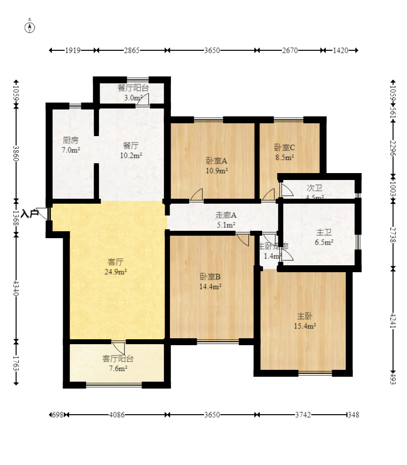 北辰中央公园DF区  4室2厅2卫   118.00万室内图1