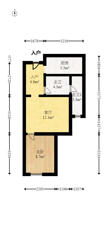 青和上座（上味舫大厦）  1室1厅1卫    50.0万室内图1