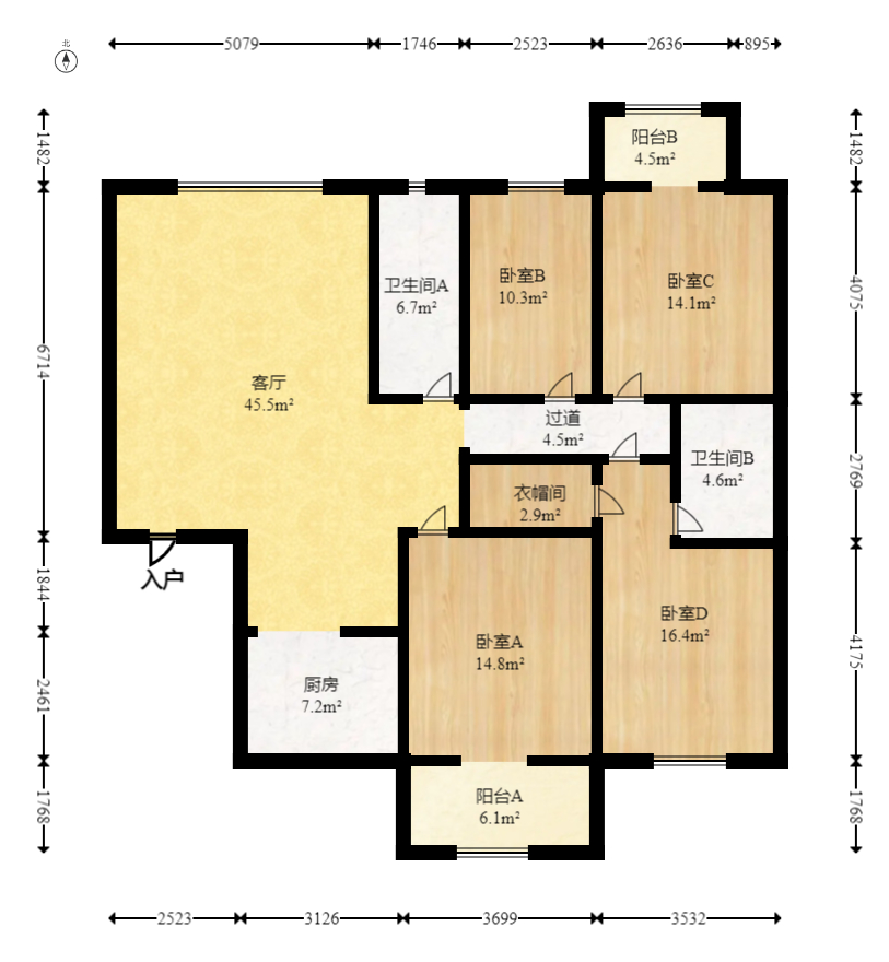 香樟雅郡  4室2廳2衛(wèi)    156.0萬(wàn)室內(nèi)圖1