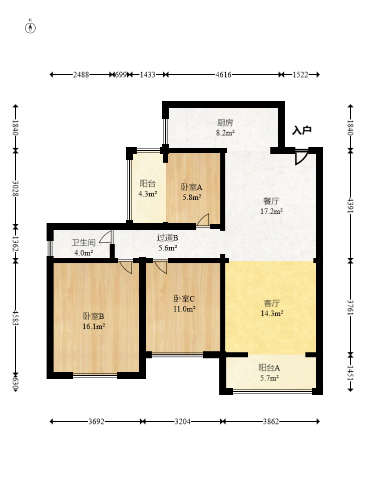 平吉上苑  3室2厅2卫    101.0万室内图1