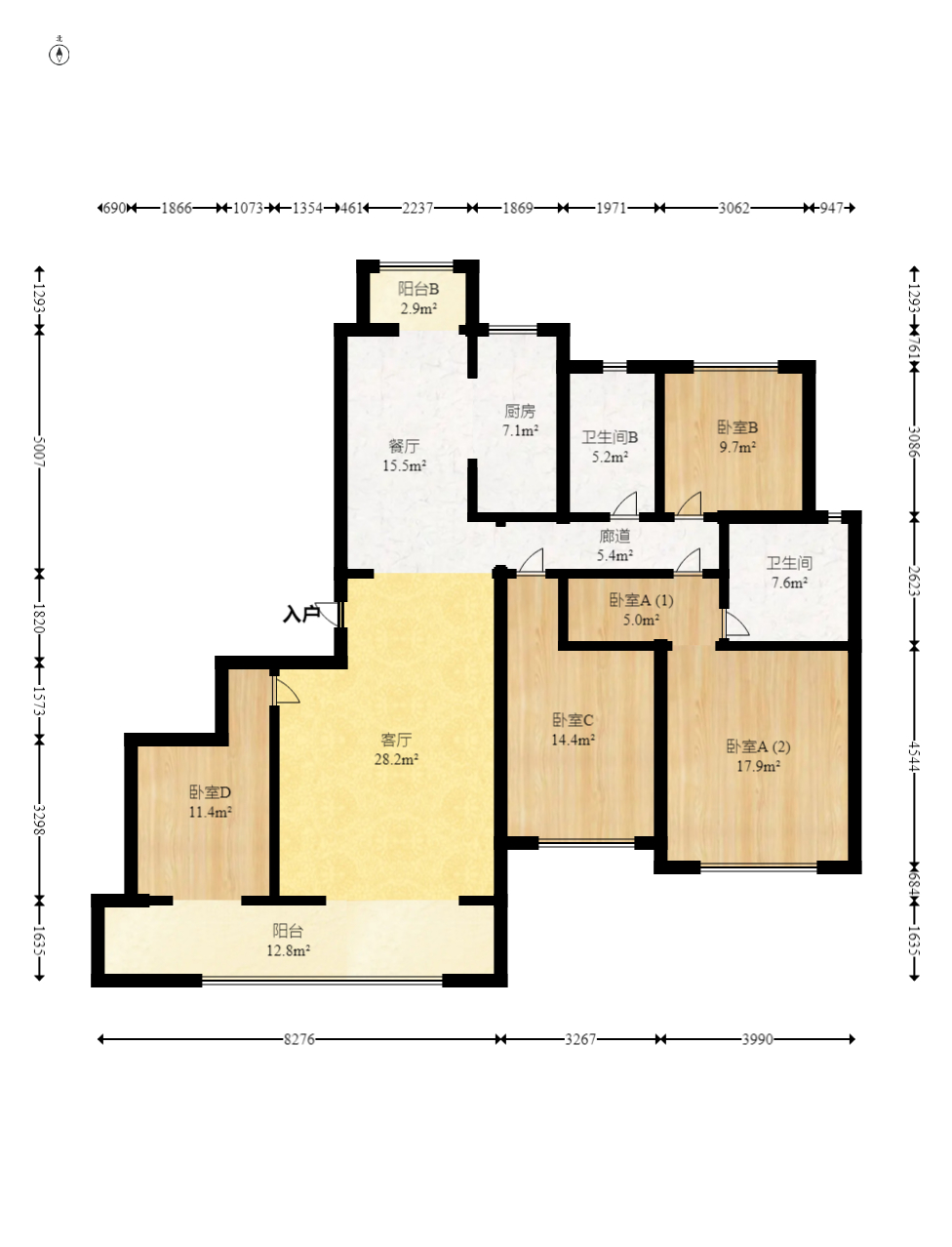 华润琨瑜府  4室2厅2卫   258.80万室内图1