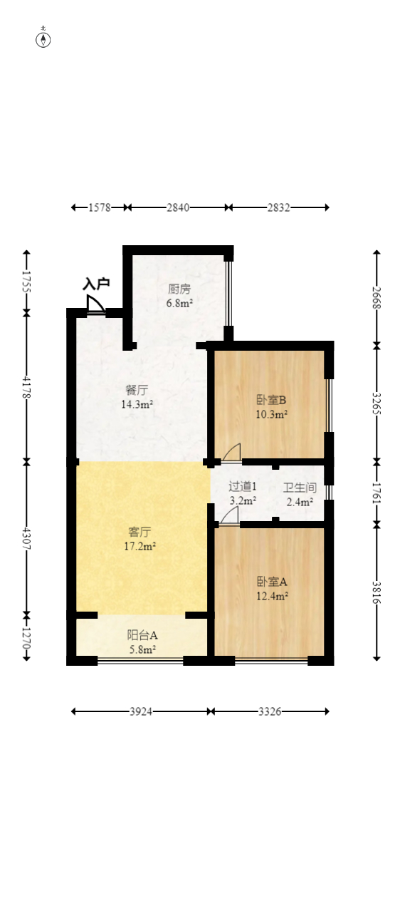 星城新宇川河苑  2室1厅1卫   61.00万室内图1