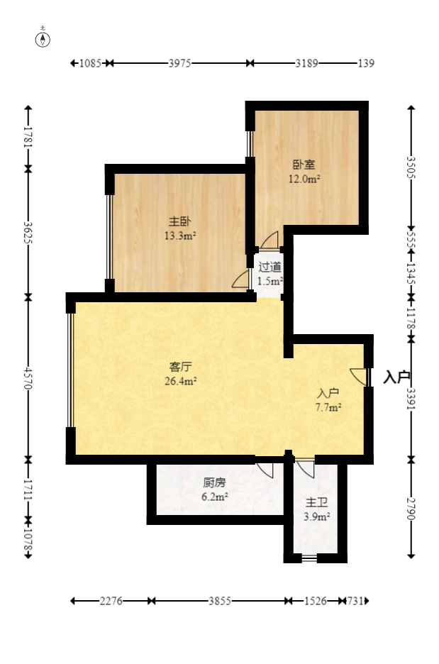 恒大翡翠华庭  2室2厅1卫    53.8万室内图1