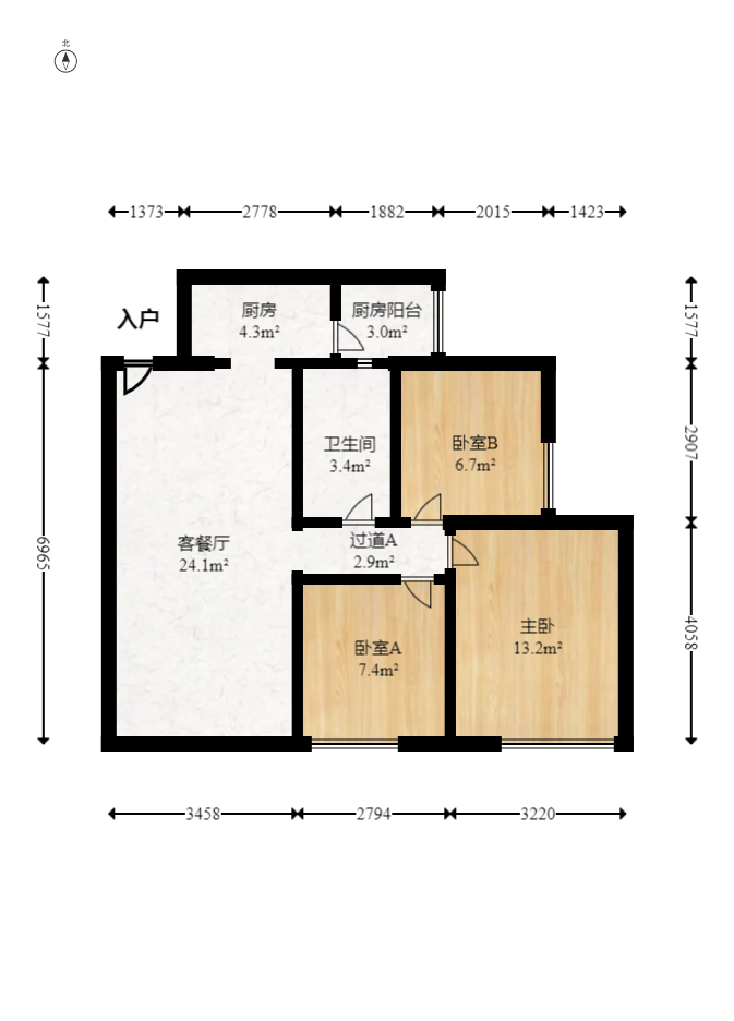 天麓尚层  3室2厅1卫   92.00万室内图1