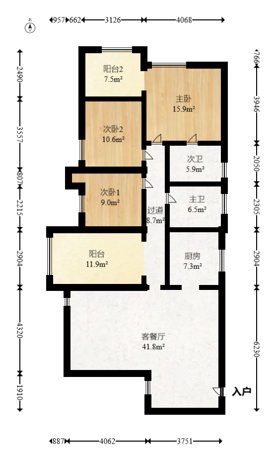 滨江君悦香邸  4室2厅2卫   124.00万室内图1