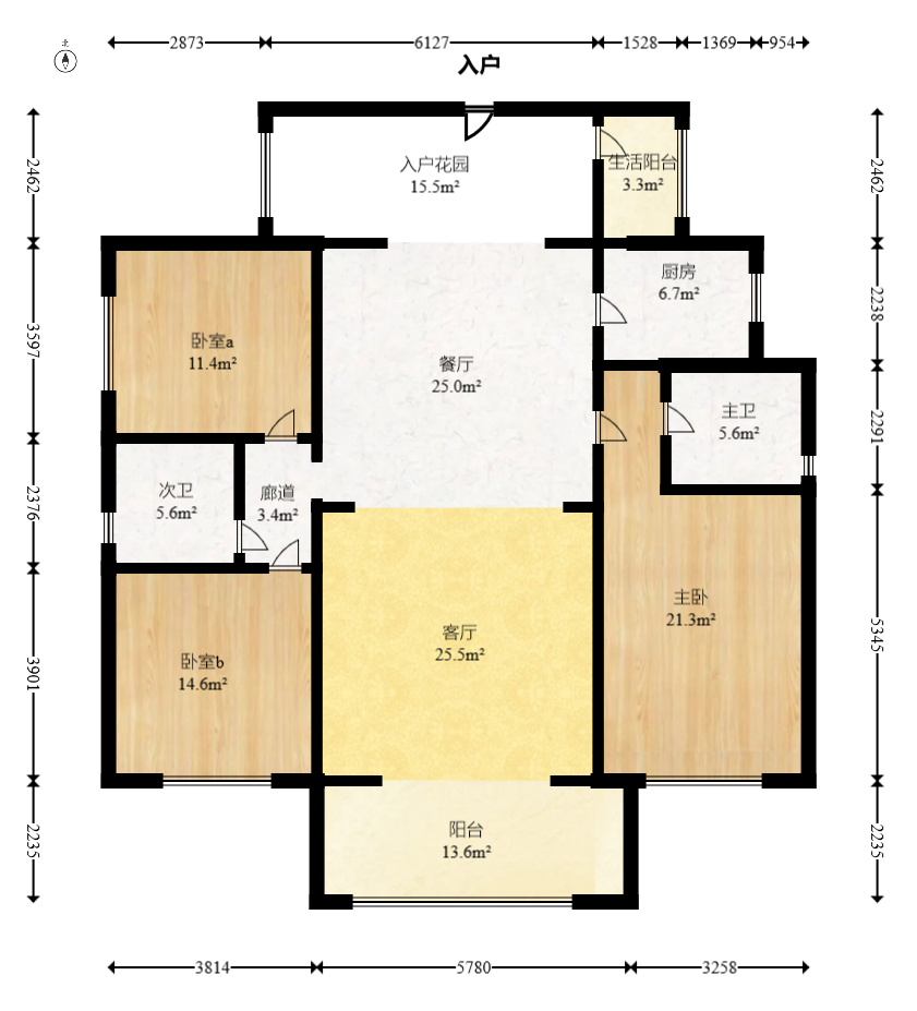 晟通牡丹舸  3室2厅2卫    355.0万室内图1