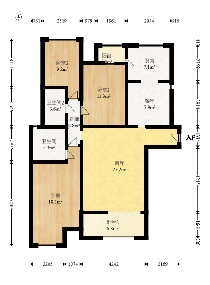 旭辉华庭  3室2厅1卫   72.00万室内图1