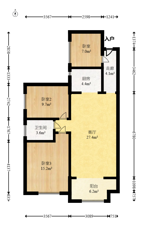 海德公园  3室2厅1卫   73.00万室内图1
