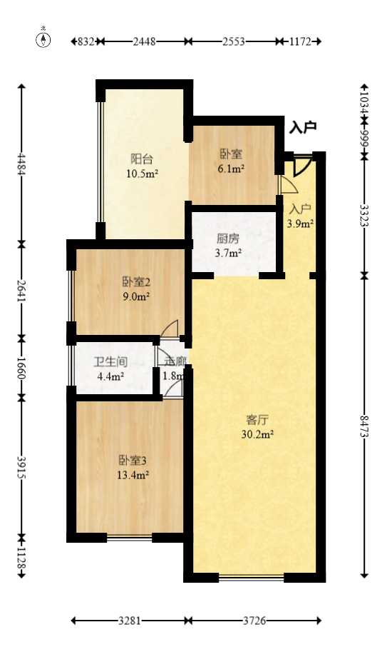 海德公园 3室2厅1卫 78.0万 海德公园 3室2厅1卫 78.0万户型图