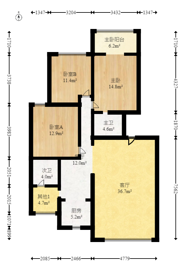 金色山庄  3室2厅2卫   130.00万室内图1