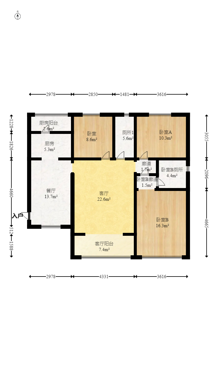 江山帝景哈佛  3室2厅1卫   130.00万室内图1