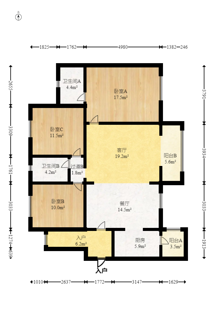 时代倾城四期  3室2厅2卫   119.70万室内图1