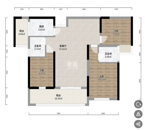 亿都漫城  3室2厅2卫   60.00万