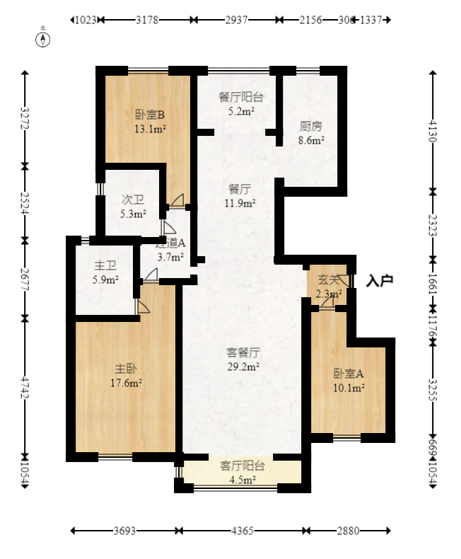联美品格  3室2厅2卫   156.00万室内图1