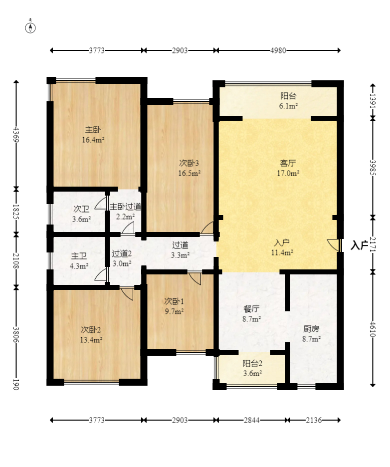 北辰三角洲B2E2区  4室2厅2卫    254.8万室内图1