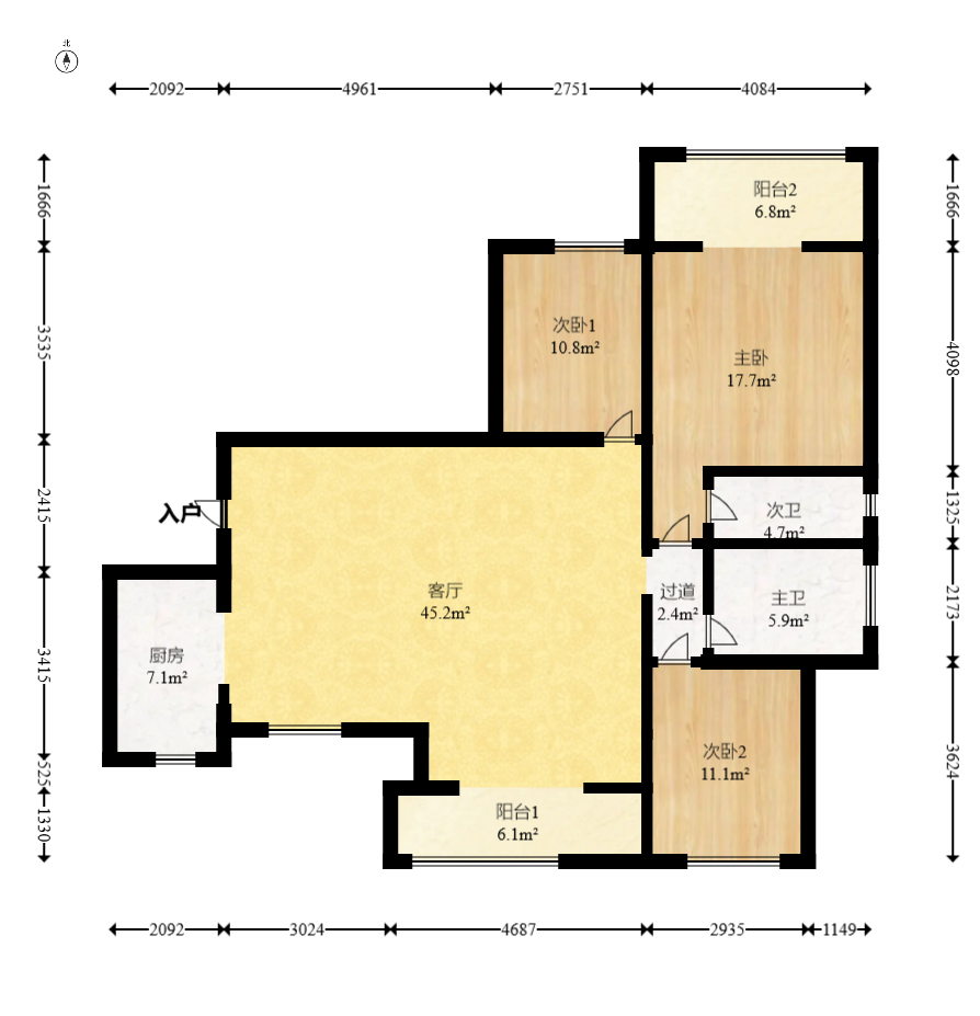 北辰三角洲C2区  3室2厅2卫   229.00万室内图1