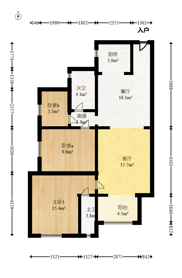 万科金色梦想B区  3室2厅2卫   155.00万室内图1