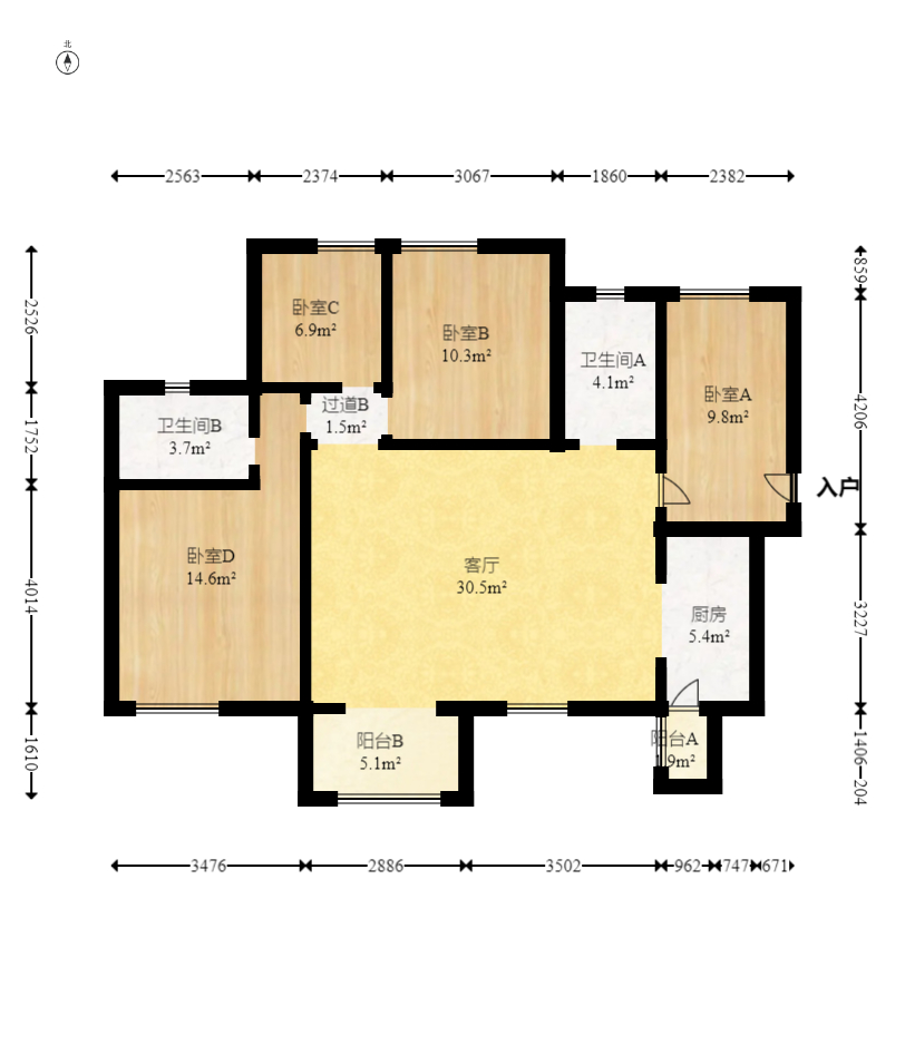 时代倾城三期  4室2厅2卫   100.00万室内图1