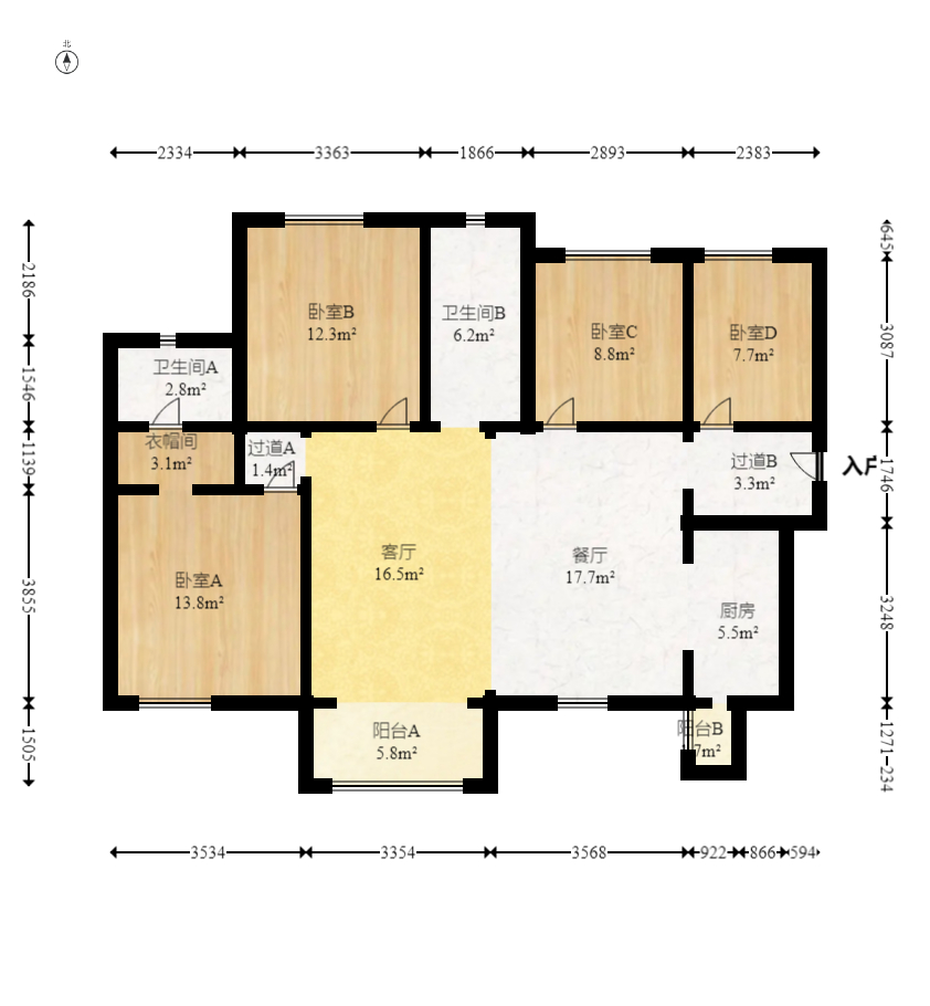 时代倾城五期  4室2厅2卫   129.00万室内图1