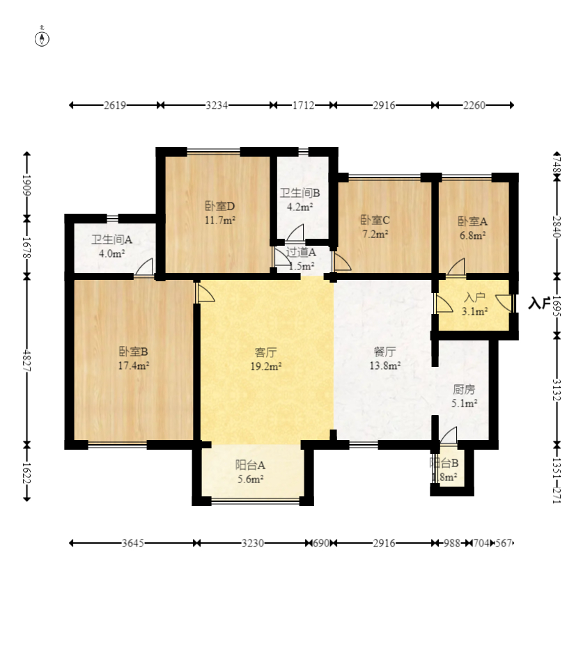时代倾城五期  4室2厅2卫   125.00万室内图1