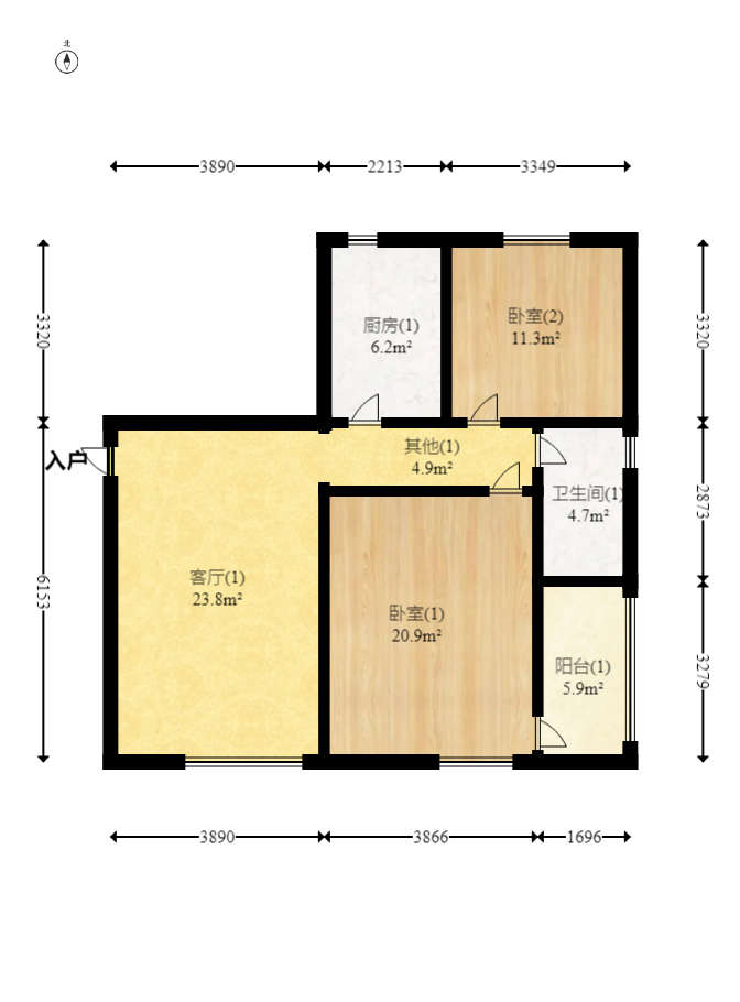 标志浪漫满屋（枫景公寓）  2室2厅1卫   77.80万室内图1