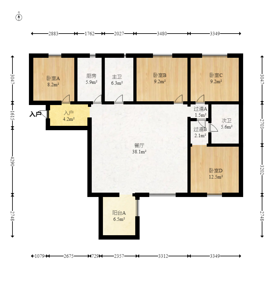 蓝光幸福满庭  4室2厅2卫    142.45万室内图1