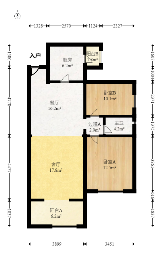 长房半岛蓝湾（观山月）  2室2厅1卫   80.00万室内图1